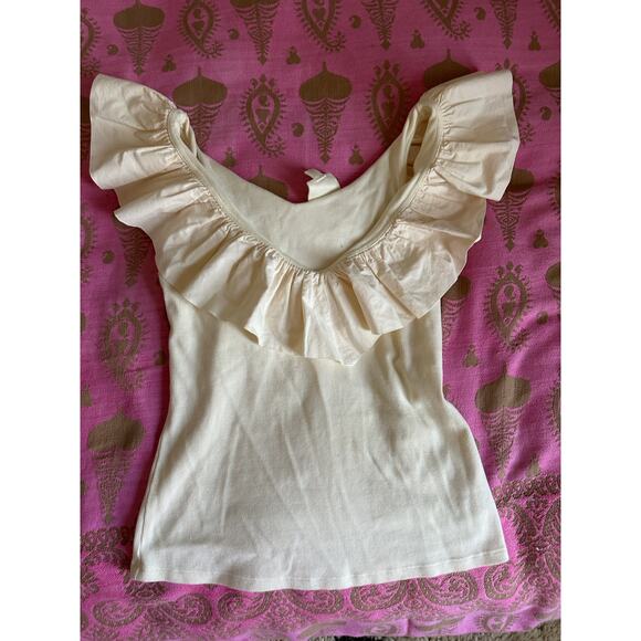 Maeve anthropologie Cream Ribbed Tank Top W/ Ruffle Neckline Sz S - Picture 11 of 15